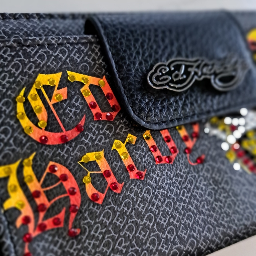 Sale- Ed Hardy Black Wallet with Yellow and Red Tiger Sequins NWT